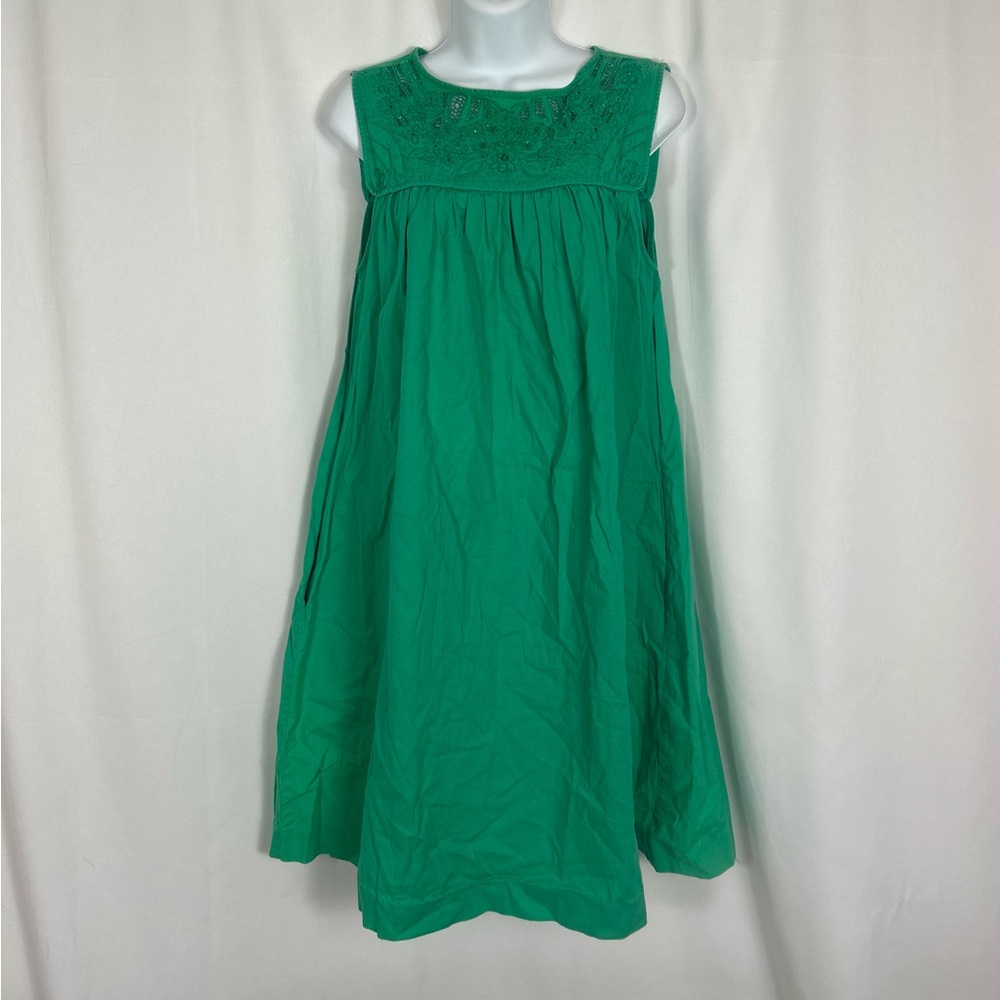 Chance Encounters Vintage Cotton embroidered yolk sleeveless dress pockets S